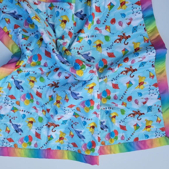 Unique Winnie the Pooh and Friends Rainbow Balloon baby quilt blanket